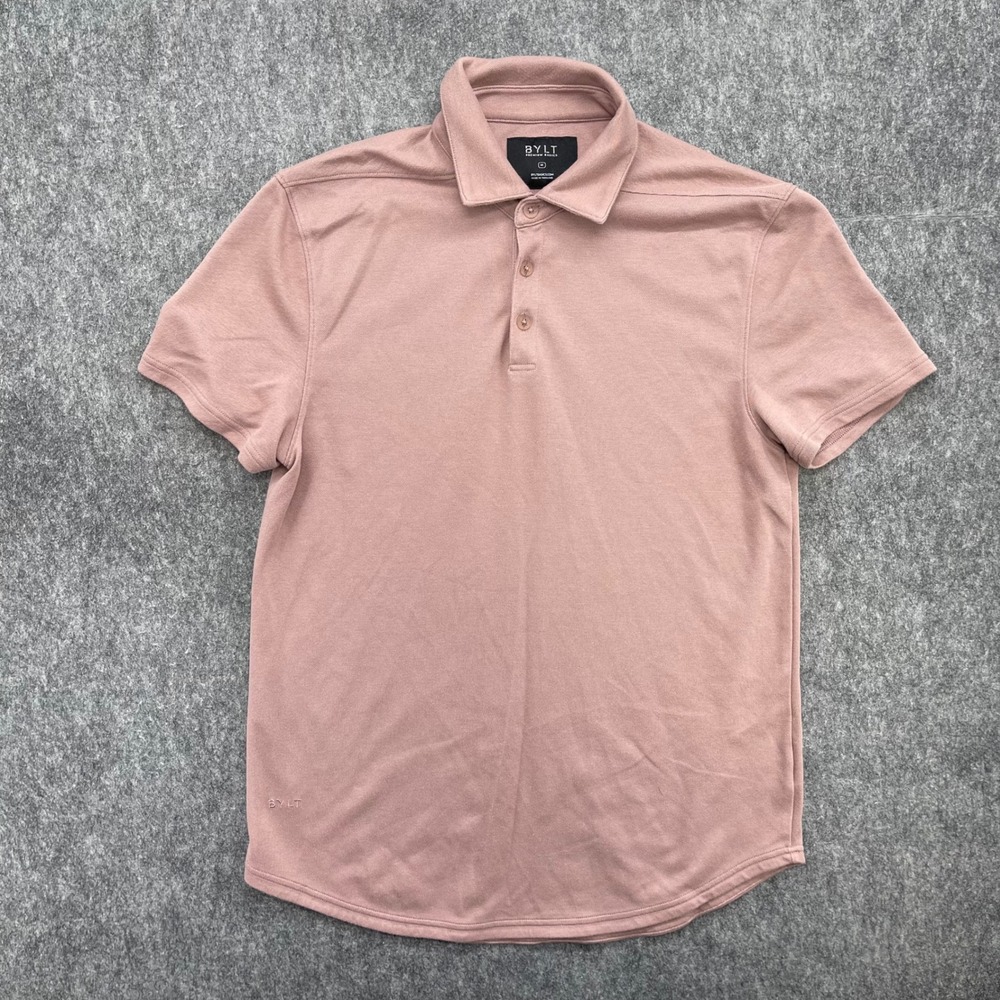 BYLT Premium Basics Shirts Mens Medium Drop-Cut Polo Shirt Pink Short Sleeve